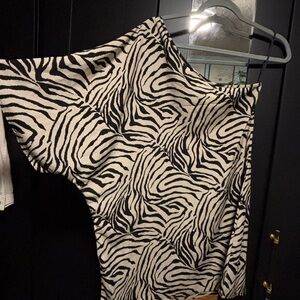 Zebra Print One-Shoulder Women's Top - Black & White
